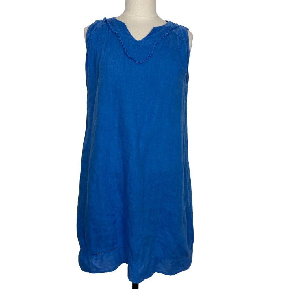Elena Baldi Blue Linen Dress Small Womens Shift Sleeveless Beachy Made in Italy - Picture 8 of 8